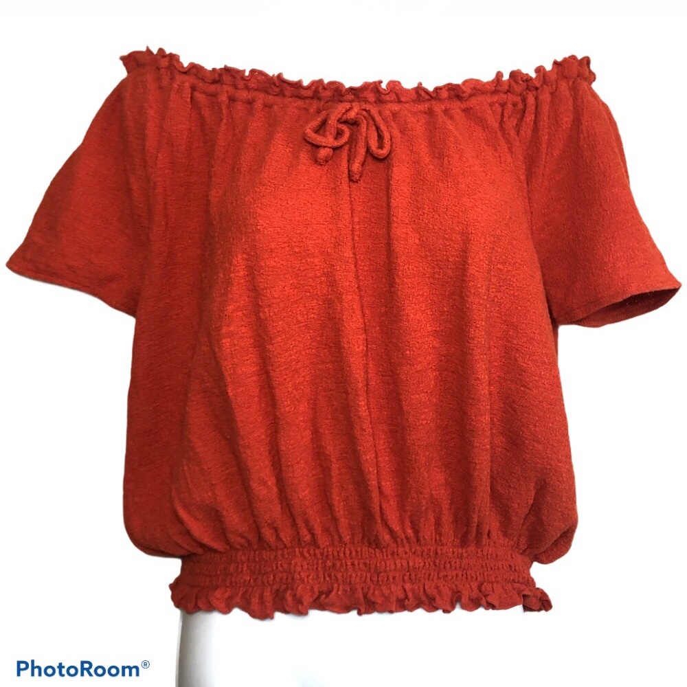Madewell Burnt Orange Off the Shoulder Cotton Top - Picture 4 of 9